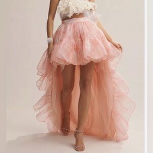 NWT LoveShackFancy Tola Coral Floral Asymmetrical High-Low Ruffle Puff Skirt 10